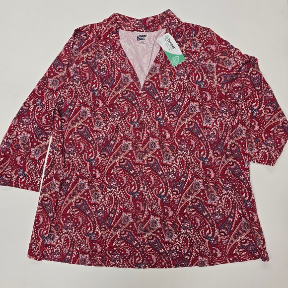 Lands' End Tops - Lands End Womens‎ Red Paisley Tencel Modal Blend V-Neck Top 2X 20W-22W New